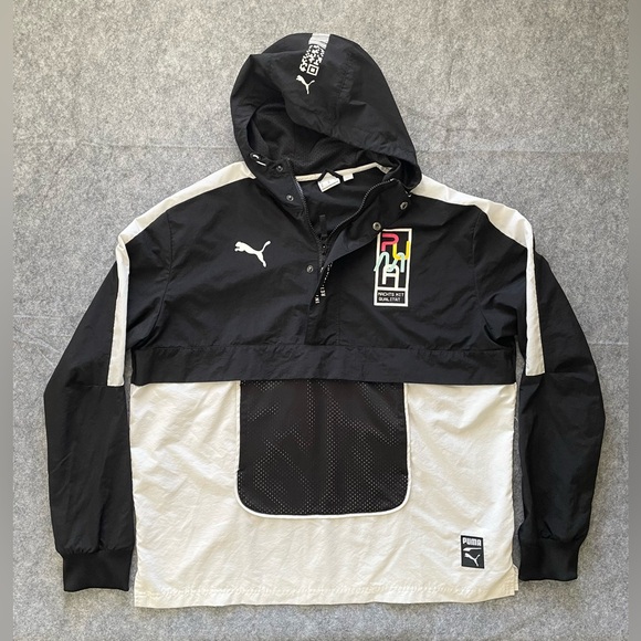 Puma Jackets & Blazers - PUMA Jacket Windbreaker Womens XL Quarter Zip Hoodie Black White 599372-01